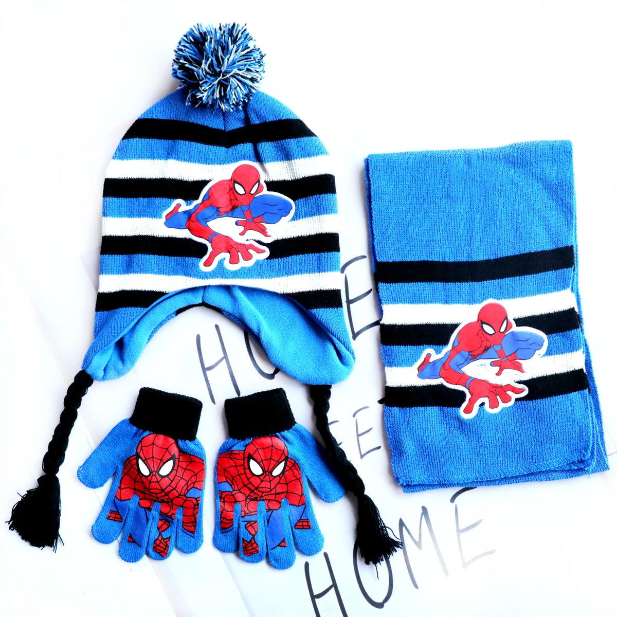 Spider-Man Knitted Hat Scarf and Gloves Set with Cartoon Style Options