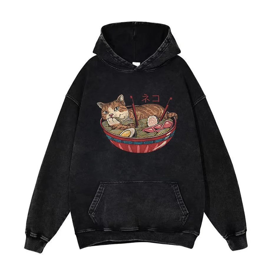 Anime Pain Graphic Hoodie Men's Retro Washed Harajuku Streetwear