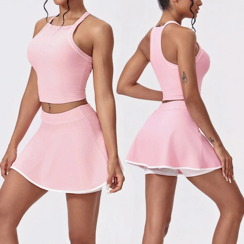 Women's Sleeveless Crop Top and Skort Workout Set