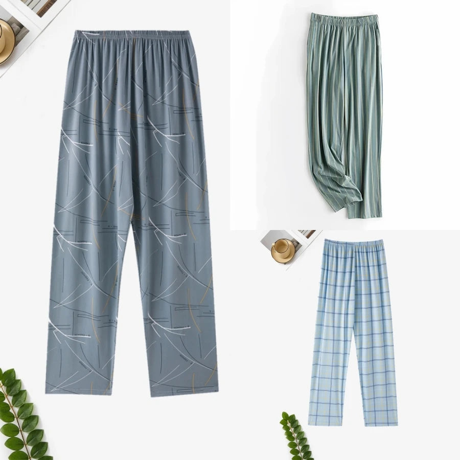 Men's Printed Elastic Waist Long Pajama Pants with Style Options