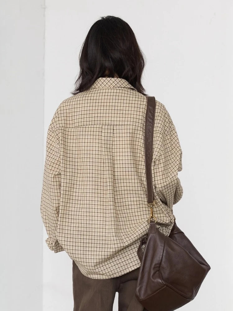 Women's Checked Long Sleeve Shirt with Plain Colour Options