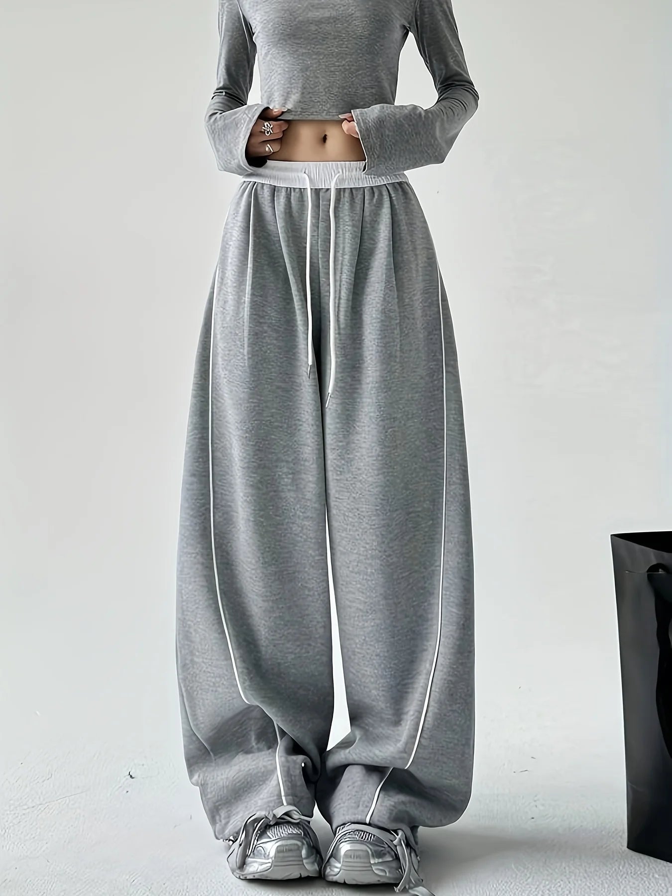 Women's Loose Wide Leg Pants with Contrast Stripe Style Options