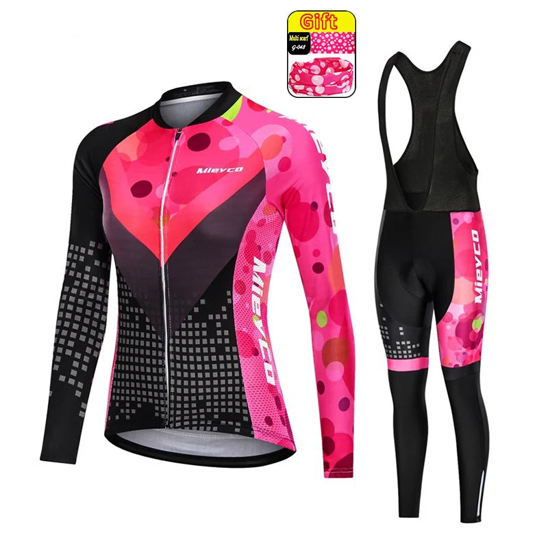 Women Long Sleeve Cycling Jersey Set MTB Bike Quick Dry Breathable Cycling Suit