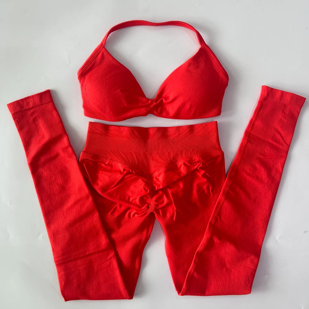 Women's Strappy Bra And Leggings Yoga Set For Workout Outfits