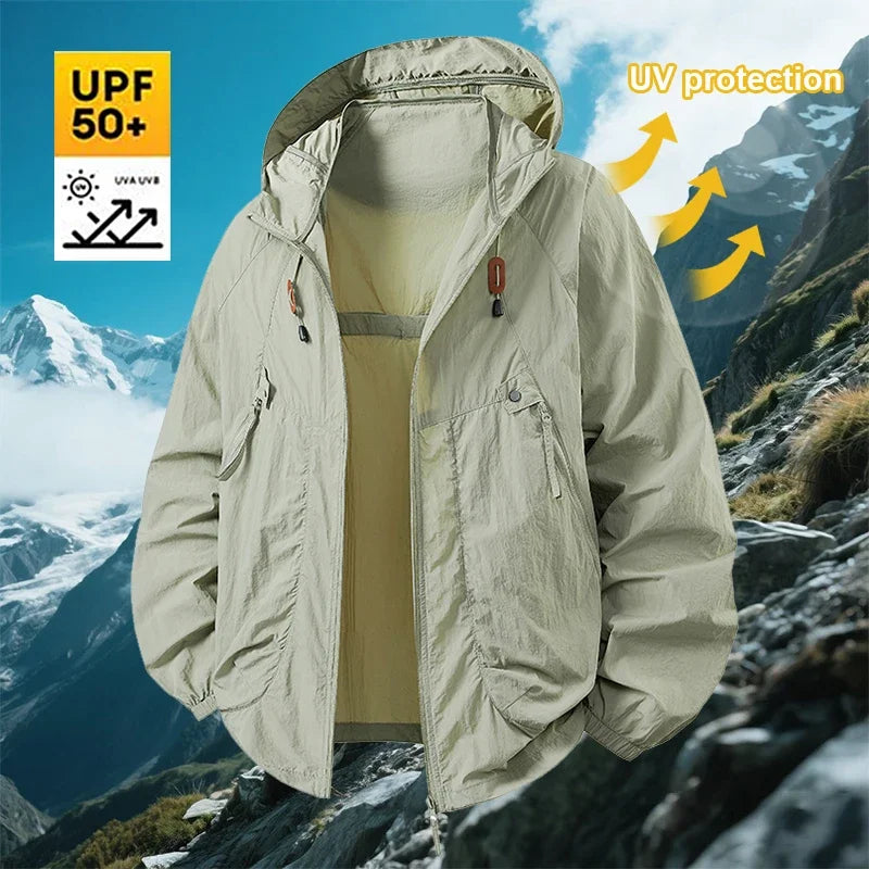 Hooded Long Sleeve Full Zip Outdoor Hiking Jacket with Pockets