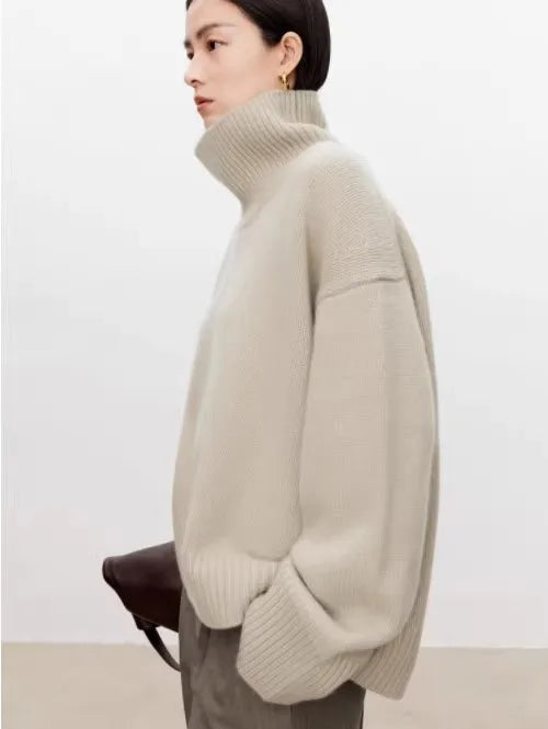 Women's Oversized Roll Neck Long Sleeve Sweater Casual Knit Layer