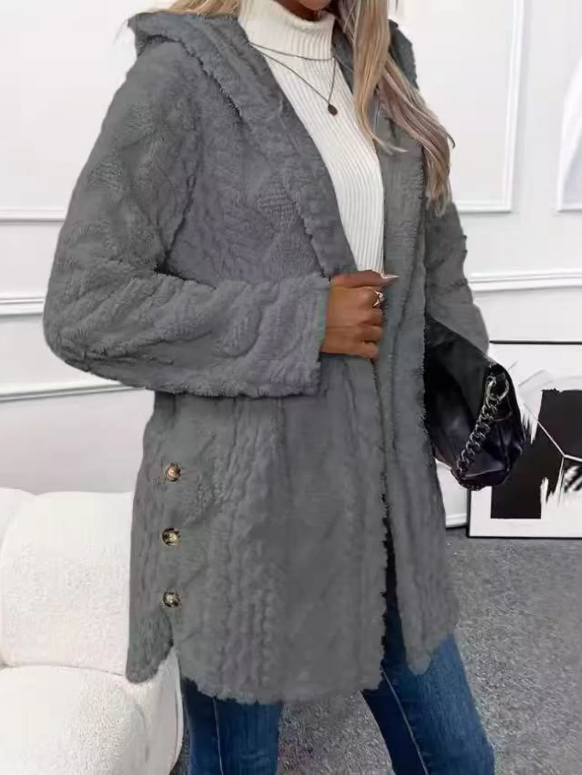 Women's Long Hooded Button Front Cardigan Casual Knit Layer