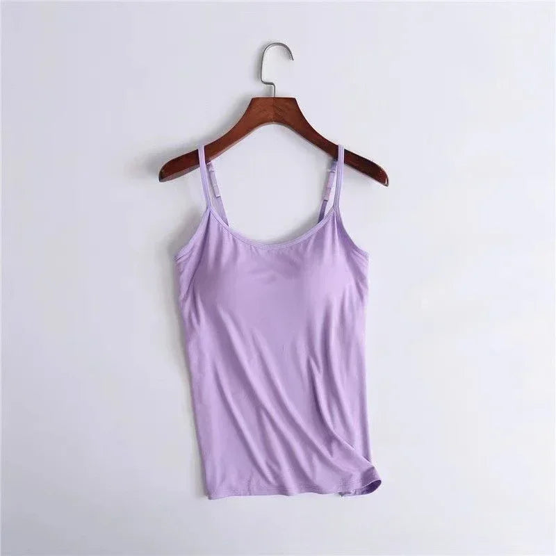 Women's Scoop Neck Camisole with a Built-In Bra and Thin Straps