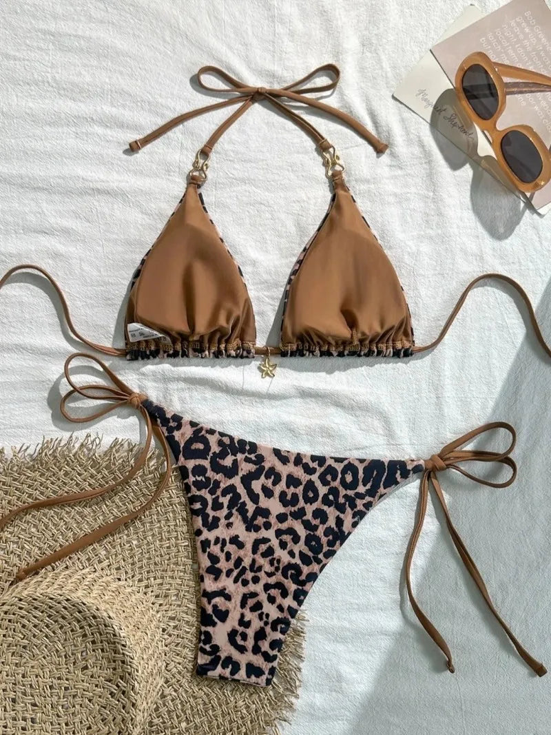 Leopard Print Halter Bikini
