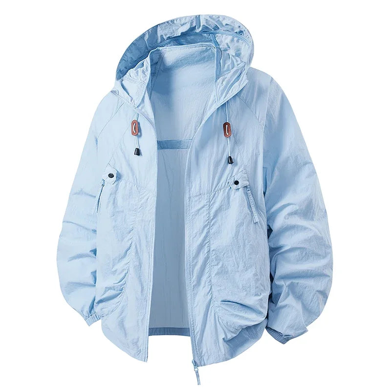 Hooded Long Sleeve Full Zip Outdoor Hiking Jacket with Pockets