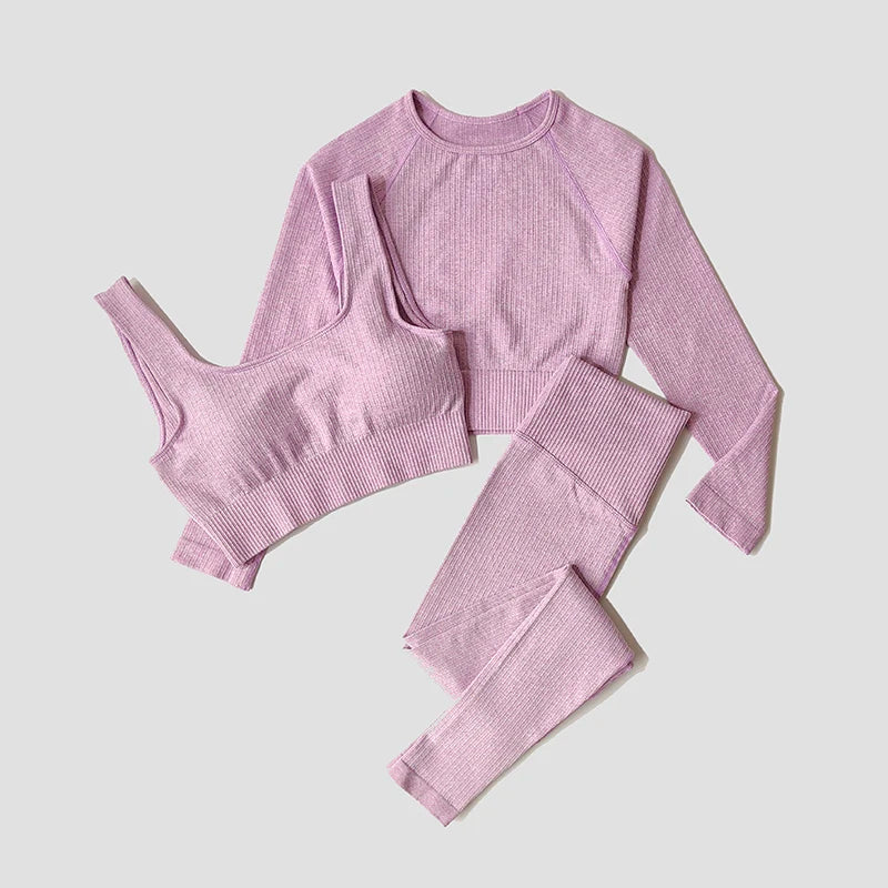 Women's Long Sleeve Crop Top And Leggings Yoga Set