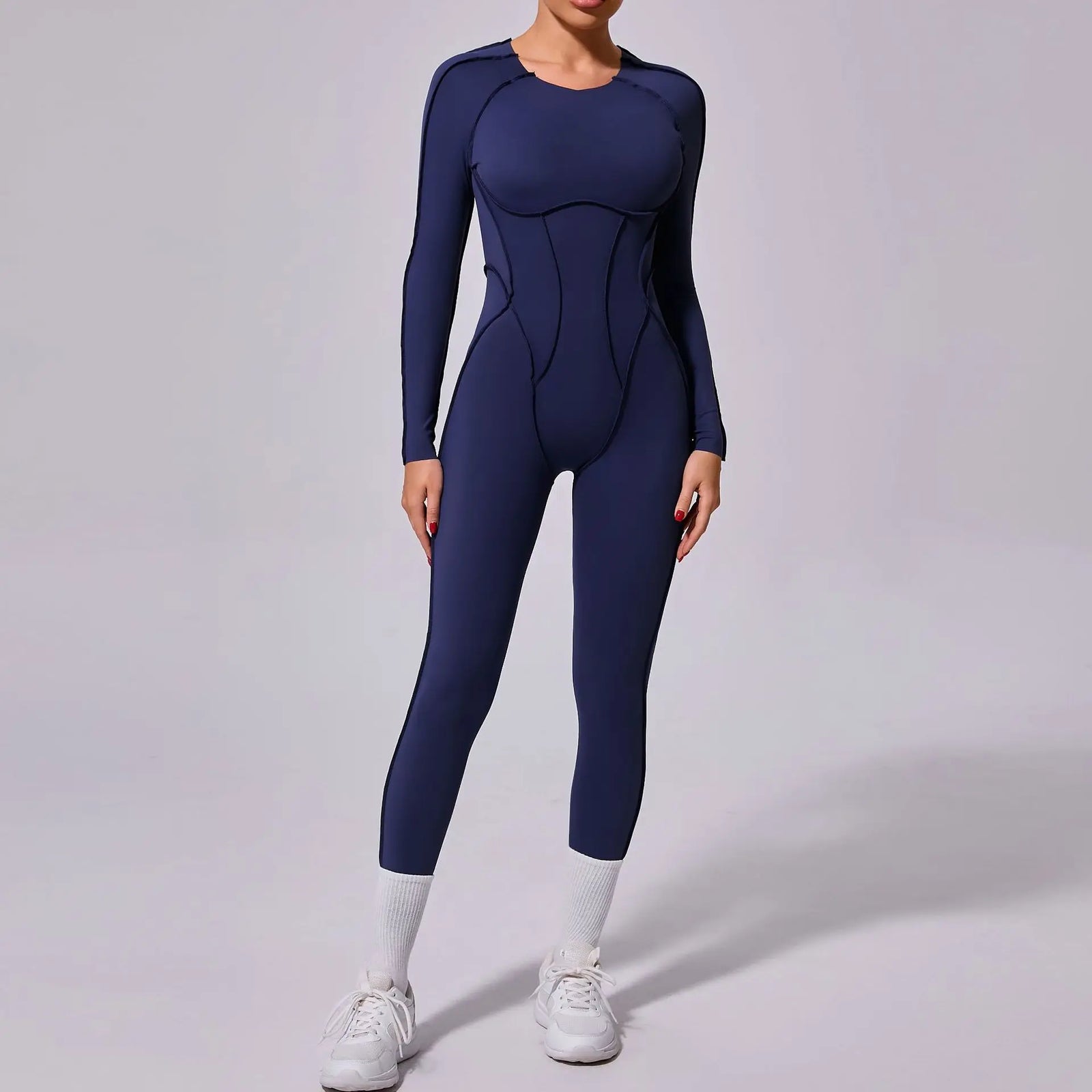 Women's Long Sleeve Nylon Blend Workout Jumpsuit with Back Cutout