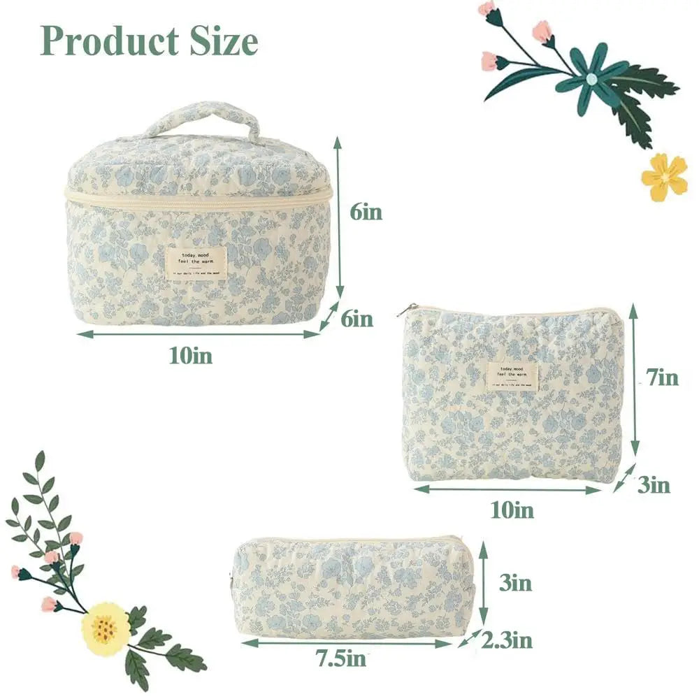 Printed Quilted Toiletry Bag with Zippered Size Options