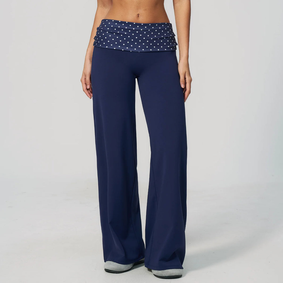 Women's Patterned Fold Over Waist Wide Leg Workout Pants with Flared Shape