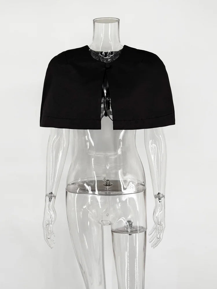 Women's Short Polyester Capelet with Round Neck and Open Front
