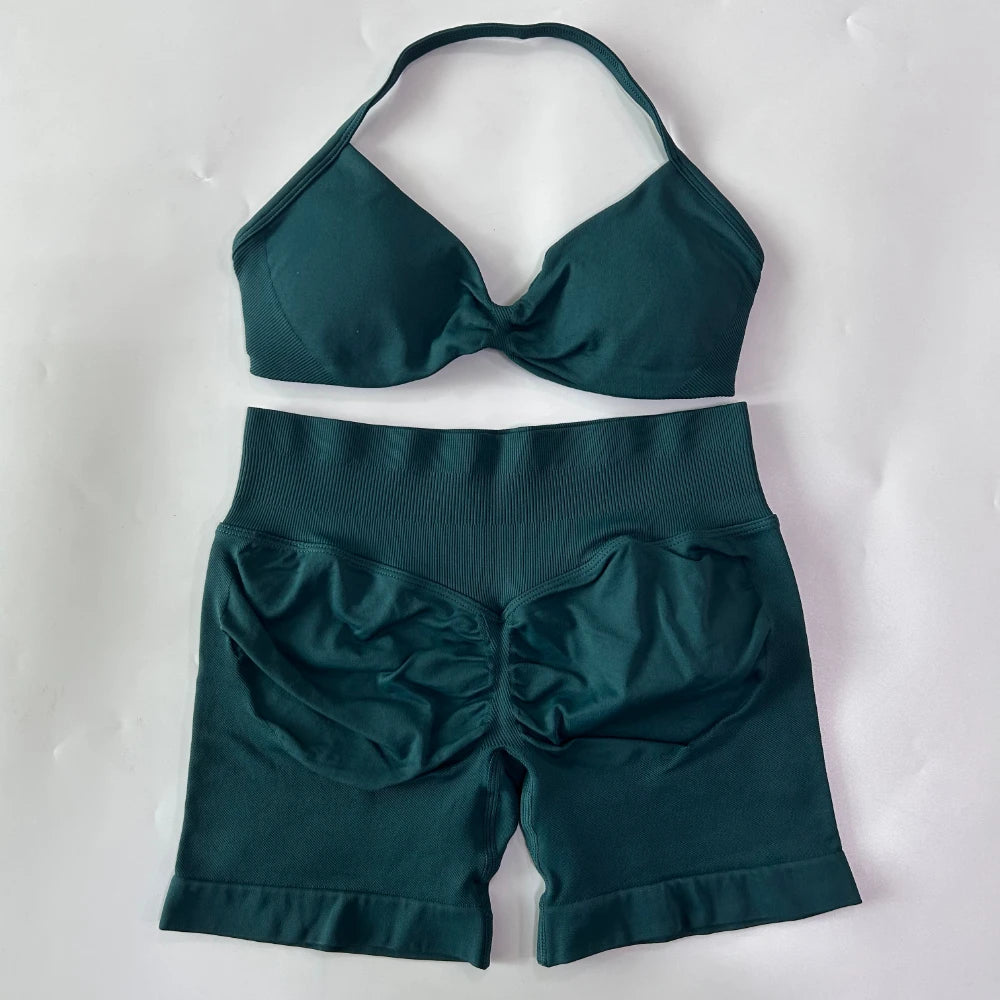 Women's Thin Strap Bra And Shorts Yoga Set