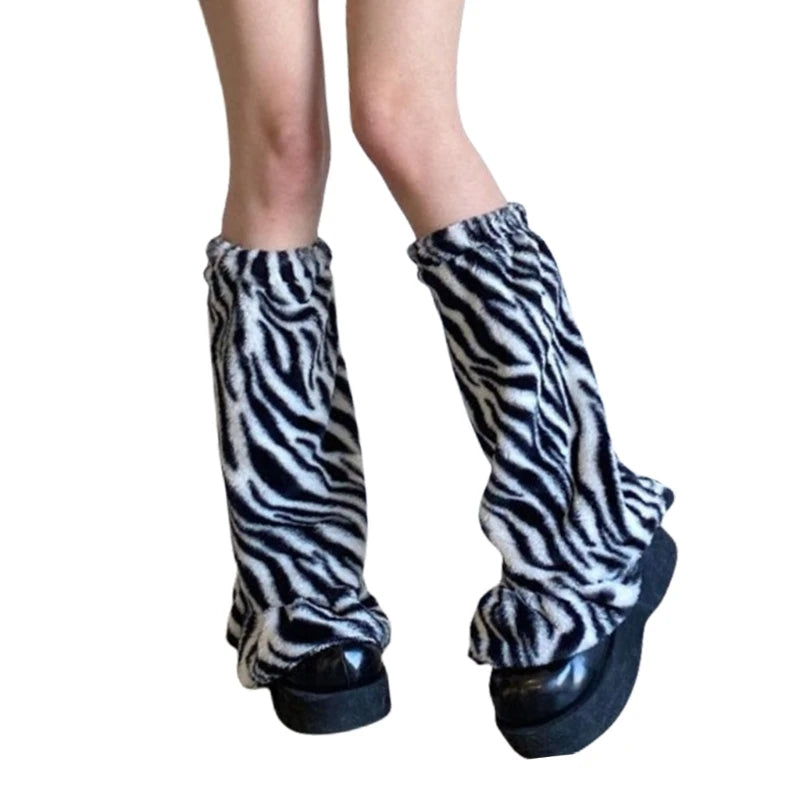 Animal Print Plush Leg Warmers with Flared Lower Shape