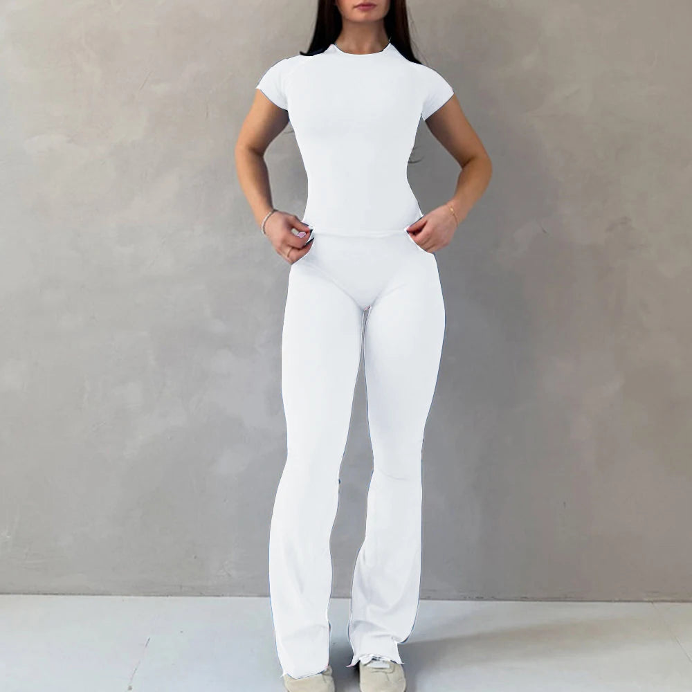 Women's Tee And Flared Bottoms Yoga Set For Workout Outfits