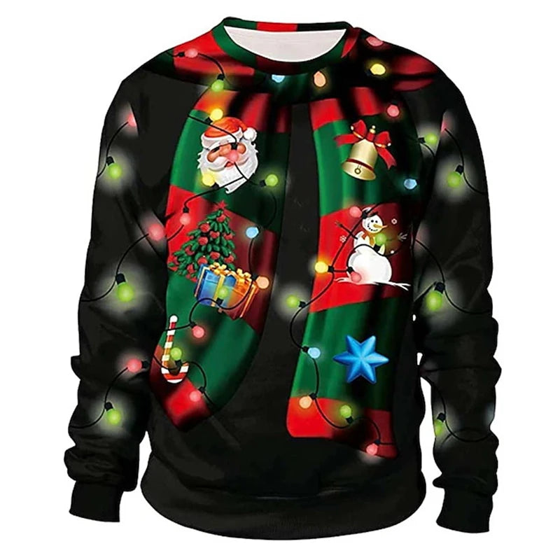 Beer-Graphic Christmas Crewneck Long-Sleeve Sweatshirt