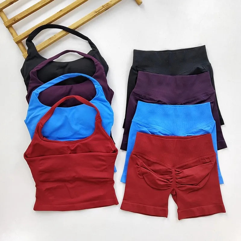 Women's Halter Tank And Shorts Yoga Set For Workout Outfits