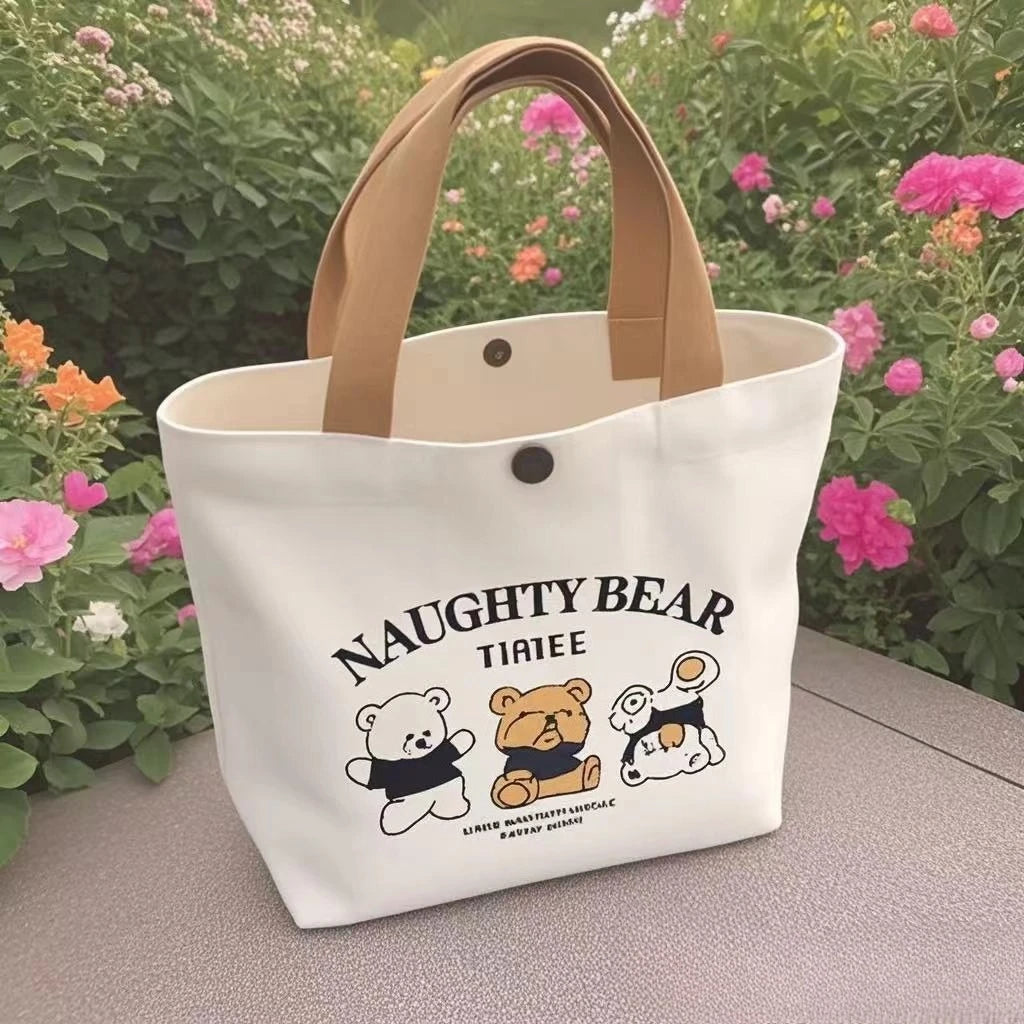 Bear Print Mini Tote Bag with Contrasting Carry Handles
