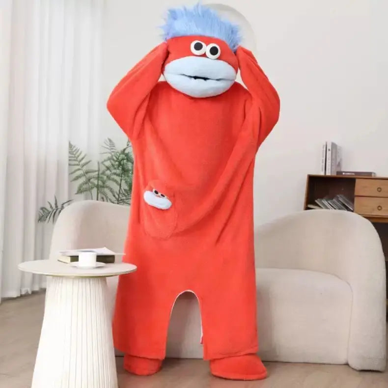 Cartoon Hooded Zip Front Long Sleeve Plush Pajama Jumpsuit