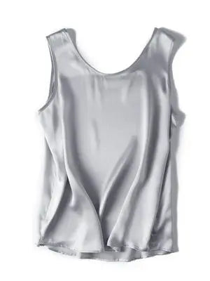 Women's Mulberry Silk Tank Top with Round Neck and Sleeveless Cut