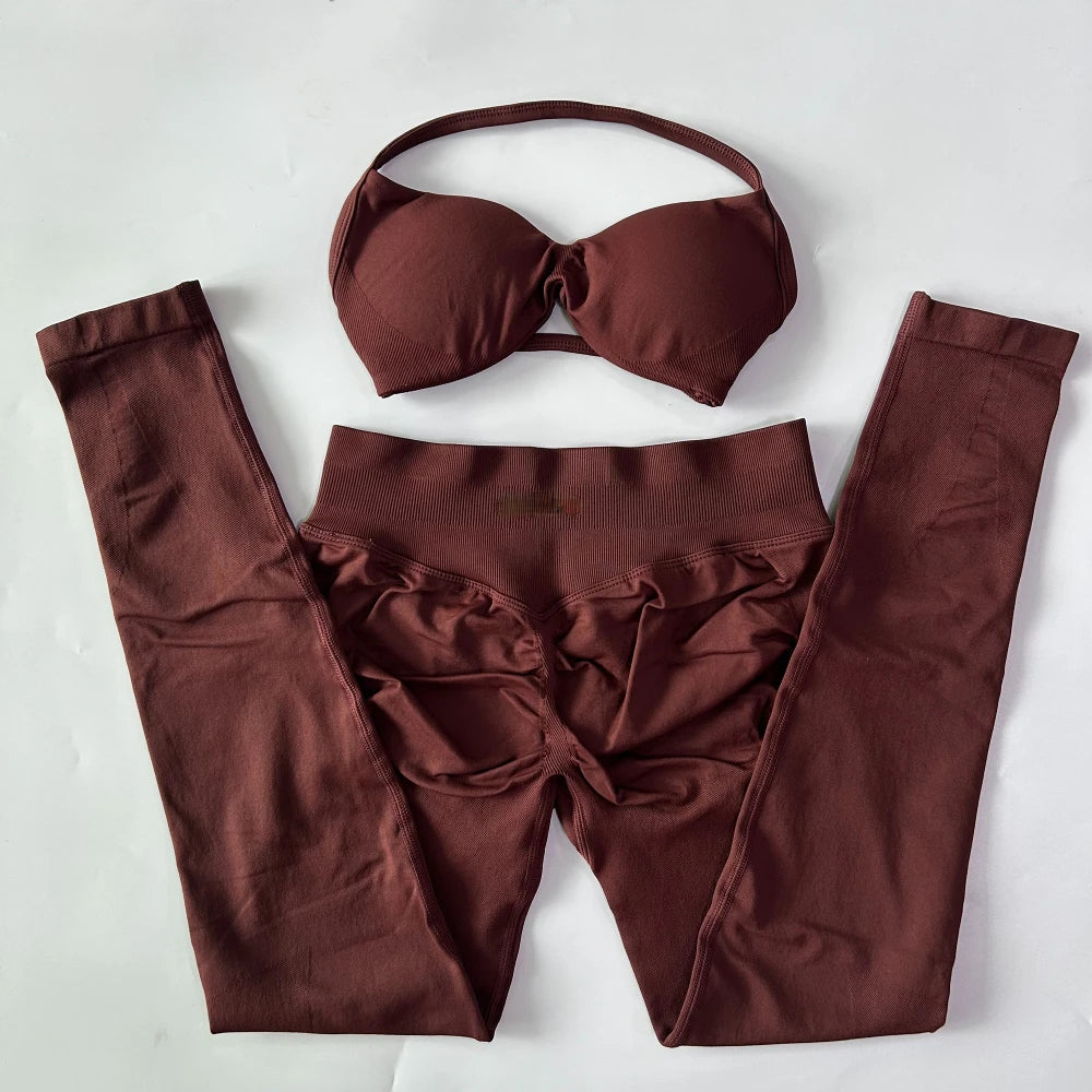 Women's Strappy Bra And Leggings Yoga Set For Workout Outfits