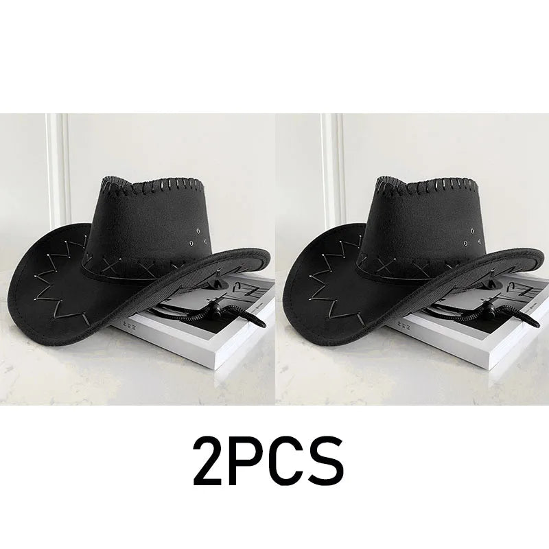 Wide Brim Cowboy Hat with Decorative Edge Stitching