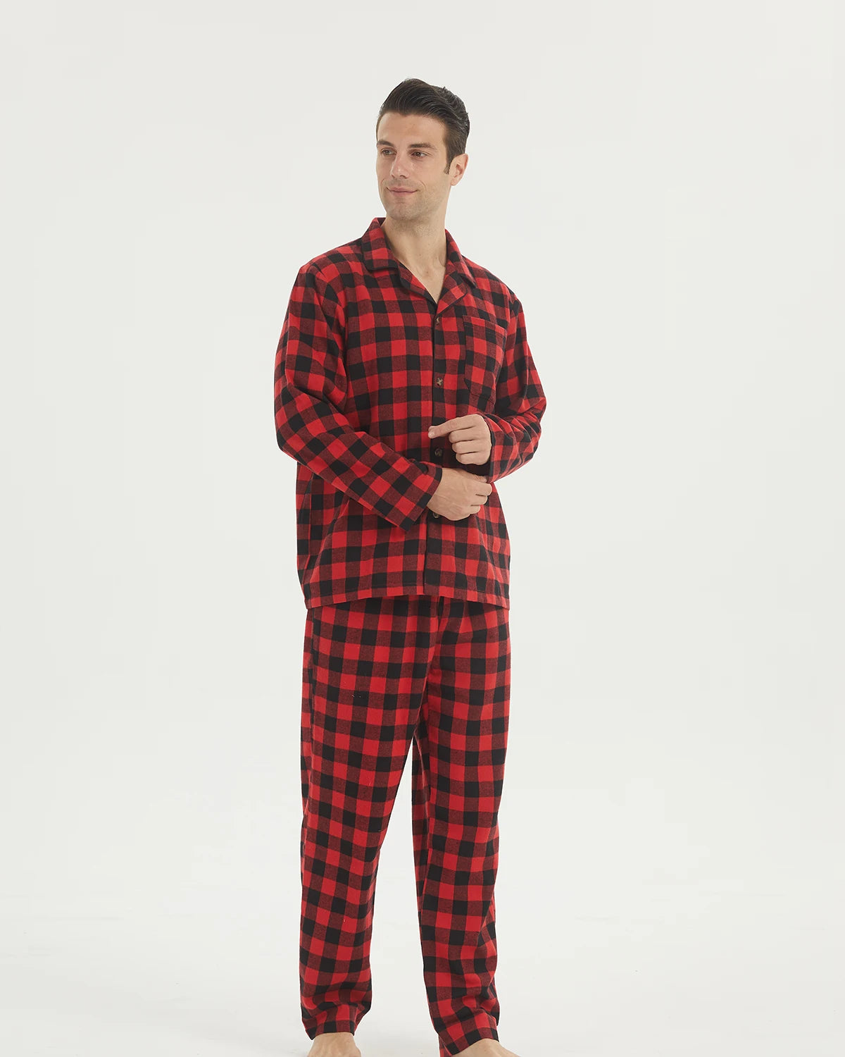 Men's Plaid Button Front Long Sleeve Shirt and Pants Pajama Set