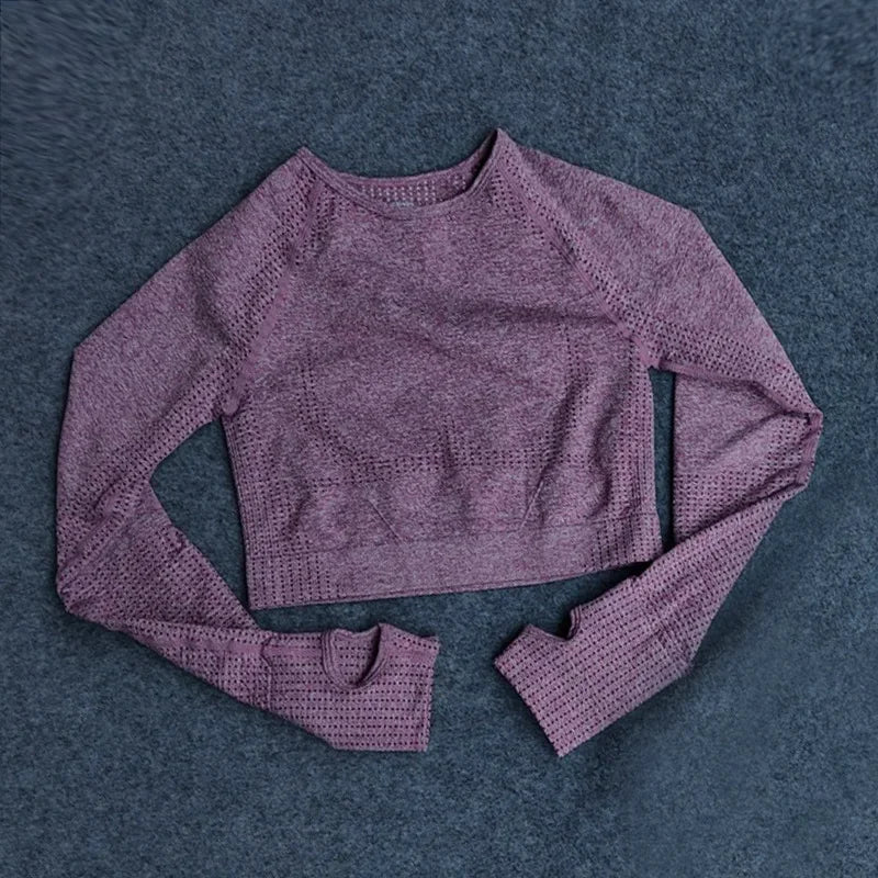 Women's Contrast-Stripe Long-Sleeve Workout Crop Top