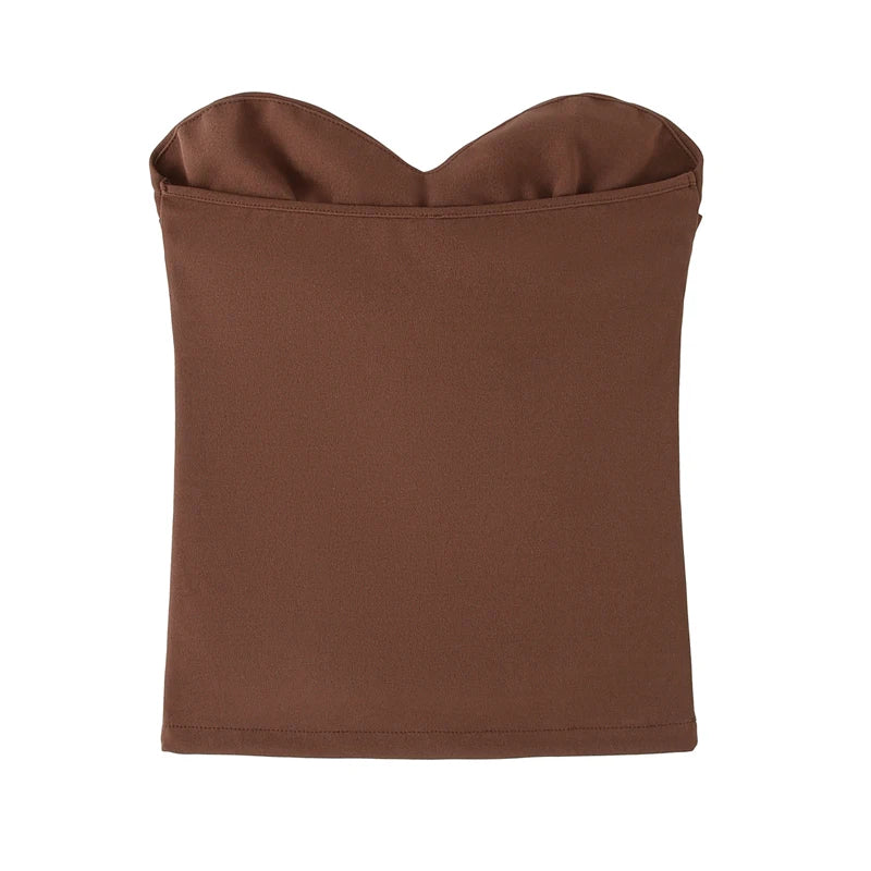 Women's Strapless Sweetheart Crop Top or Wide Leg Pants in Solid Colors