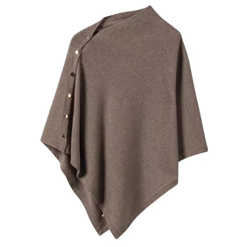 Asymmetric Side Button Poncho for Layering over Outfits
