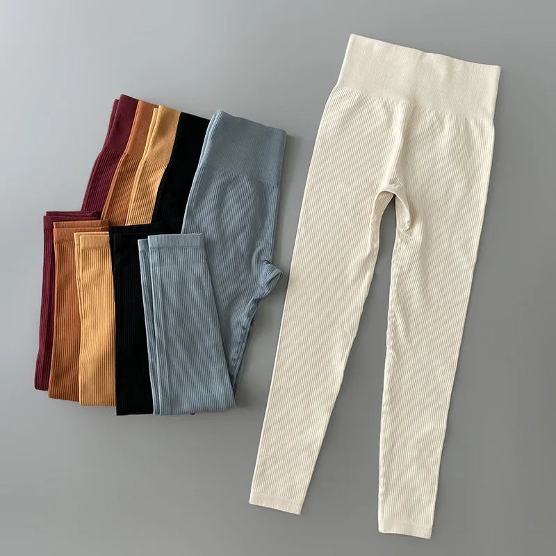 Women's Ribbed Full Length Leggings For Workout Outfits