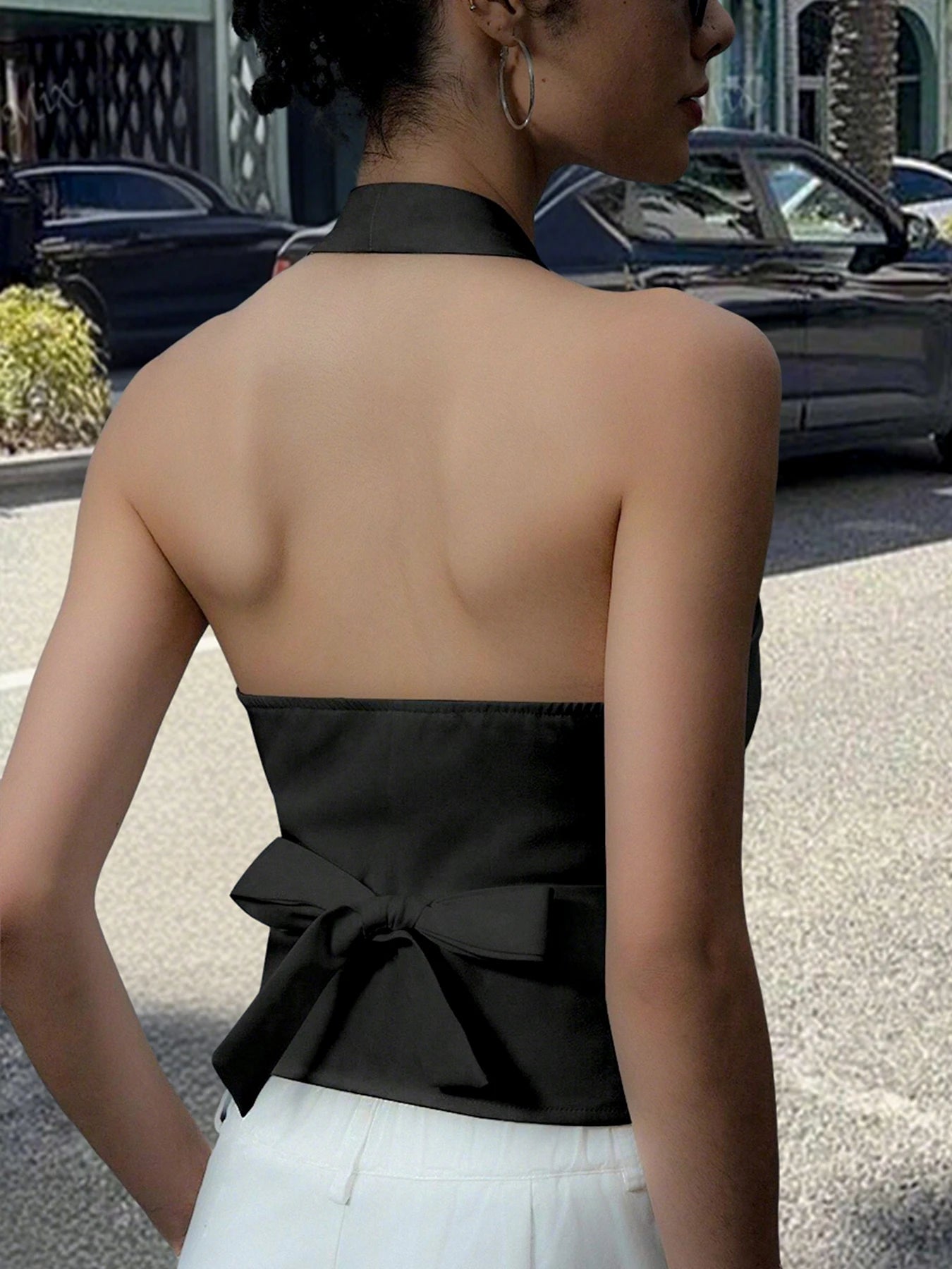 Women's Halter Vest with Button Front and Ties at the Back
