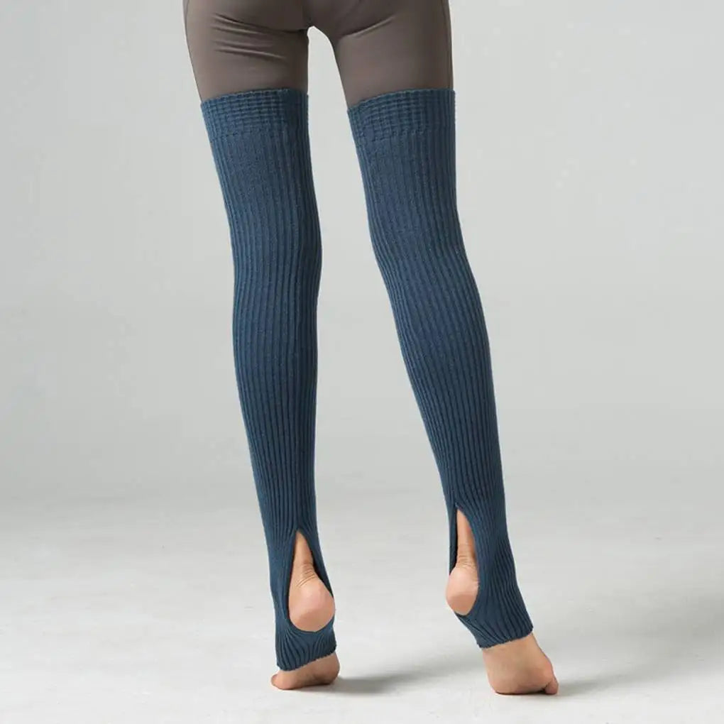 Long Ribbed Leg Warmers with Stirrup Foot Openings