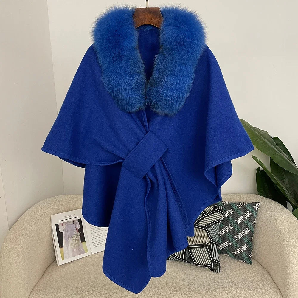 Plush Collar Tie Front Cape for Layering over Outfits
