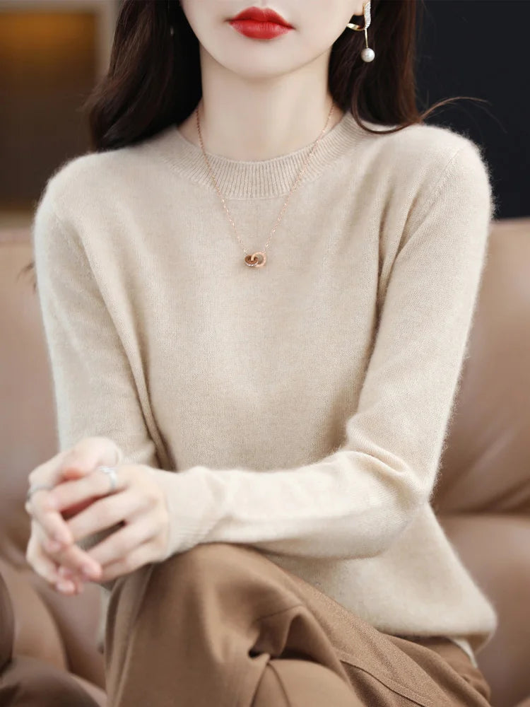 Women's Crew Neck Long Sleeve Sweater Casual Knit Layer