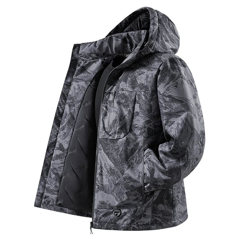 Hooded Long Sleeve Full Zip Outdoor Hiking Jacket with Pockets