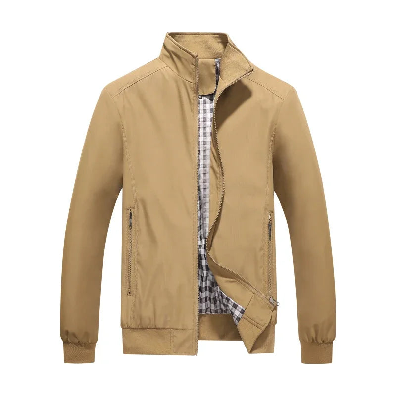 Men's Zip-Front Stand-Collar Jacket with Checked Lining