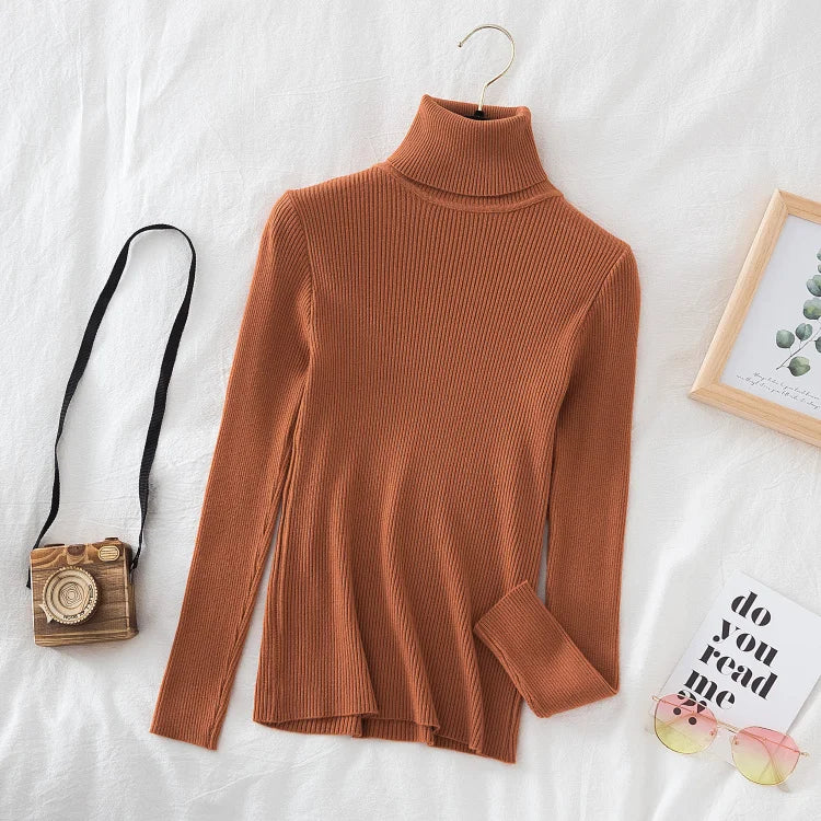 Women's Ribbed Mock Neck Long Sleeve Sweater Casual Knit Layer