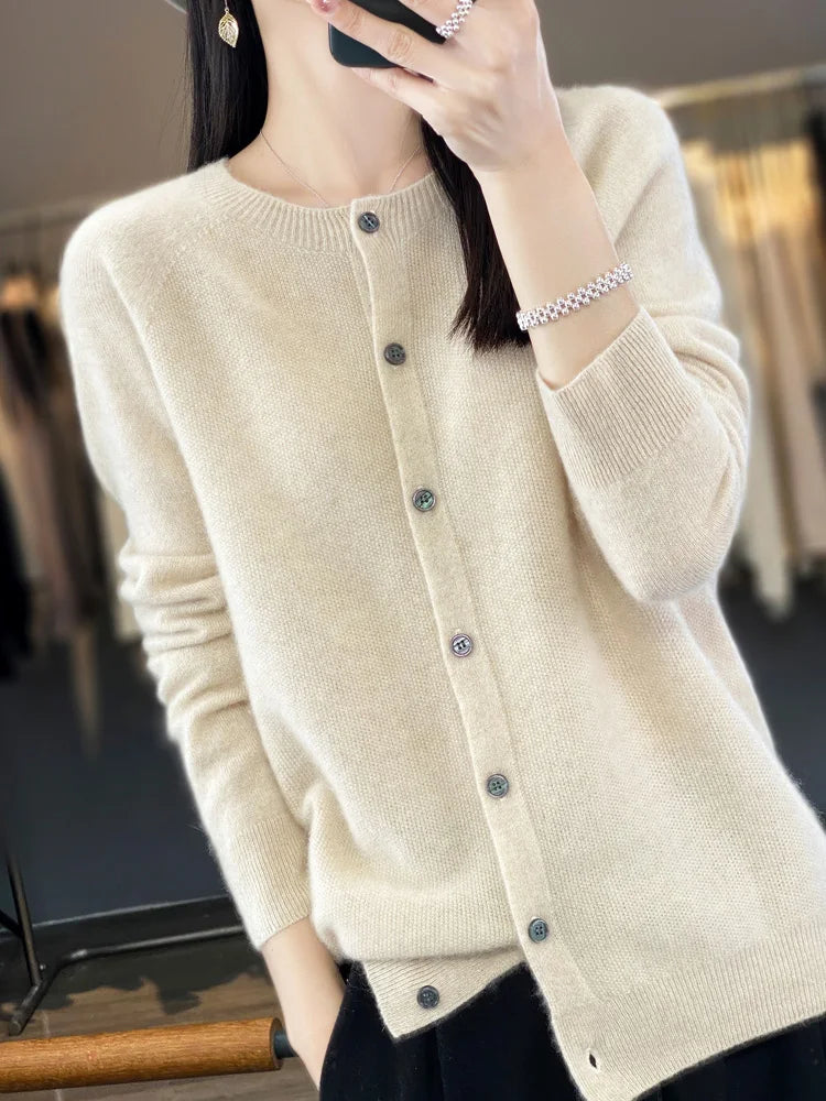 Women's Crew Neck Button Front Cardigan Casual Knit Layer