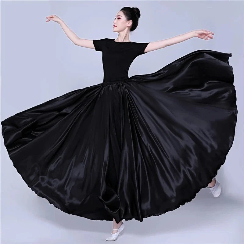 Women's Long Satin-Look Swing Dance Skirt with Length and Style Options
