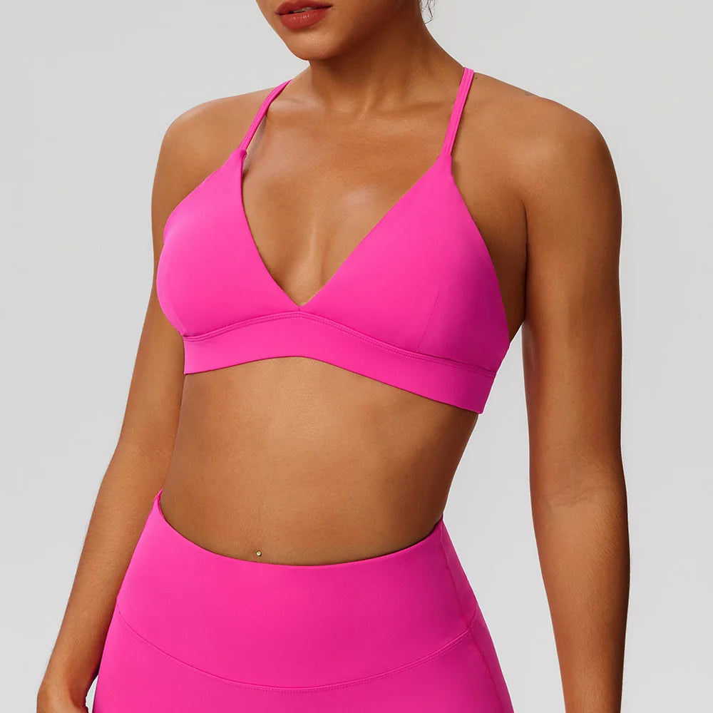 Women's V Neck Thin Strap Cross Back Sports Bra