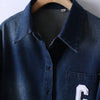 Outerwear Retro Denim Blue Stitching Vertical Stripes Fake Two-piece Shirt Women Spring Jackets 4XL