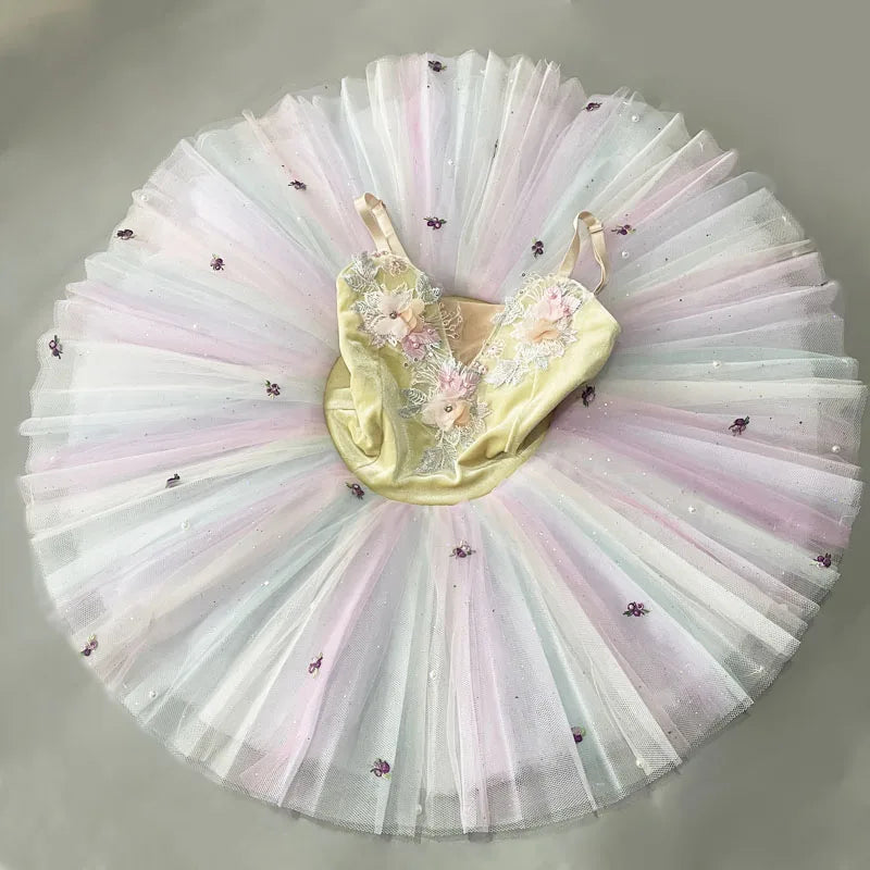 Girls' Pancake Ballet Tutu Dress with Decorated Bodice and Height-Based Sizes