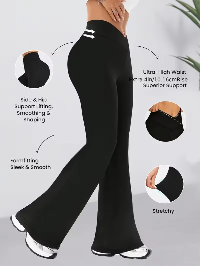 Women's Cross Waist Flared Leggings For Workout Outfits