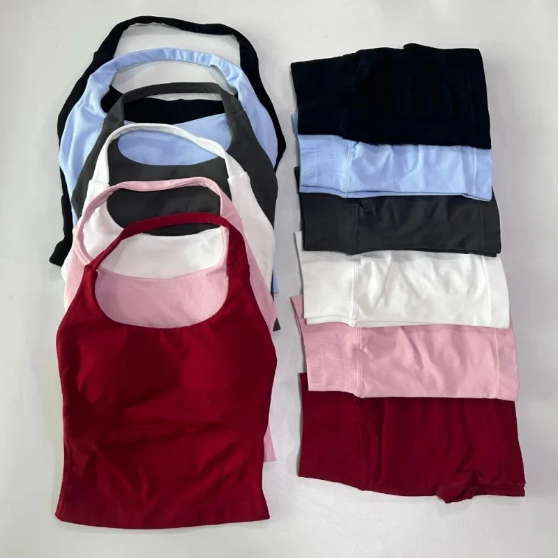 Women's Halter Tank And Shorts Yoga Set For Workout Outfits