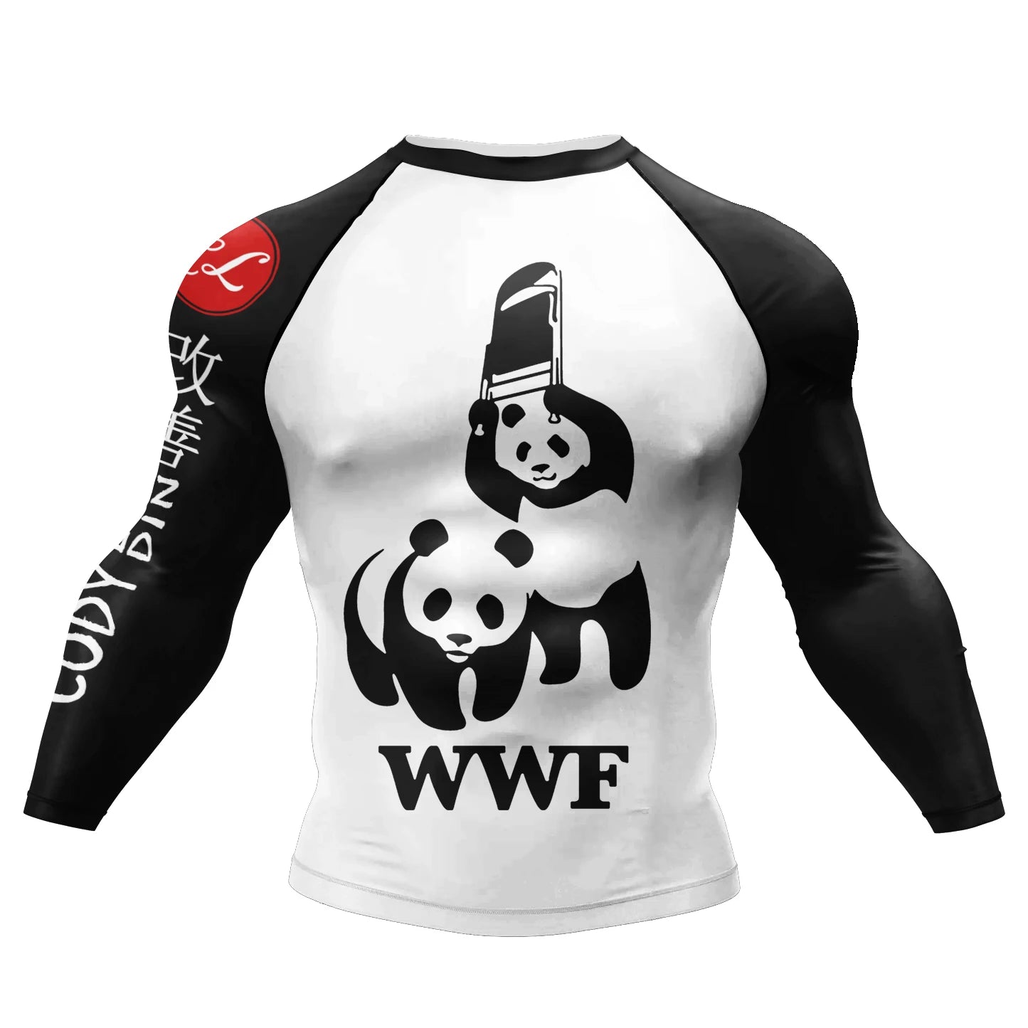 Tattoo Graphic Long Sleeve Mock Neck Fitted Rash Guard