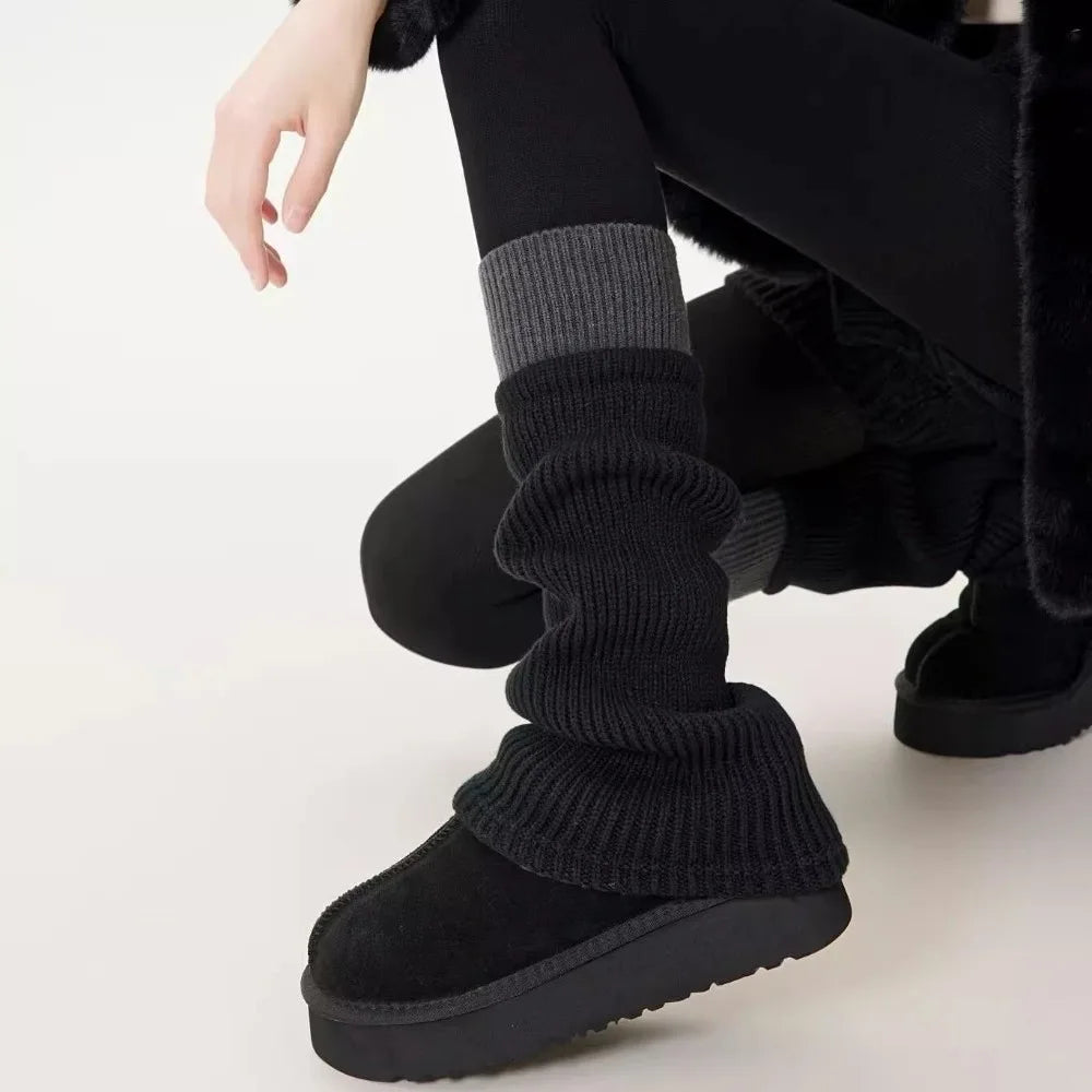 Color Block Ribbed Leg Warmers with Contrasting Wide Cuffs